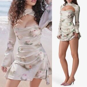 House of CB- Toira Vintage Floral Draped Corset Mini Dress Size Large Corset